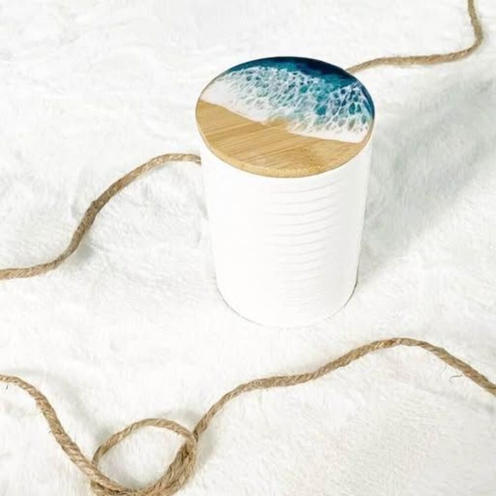 Handmade Ocean Wave Ceramic Canister with Lid Coastal Storage Jar